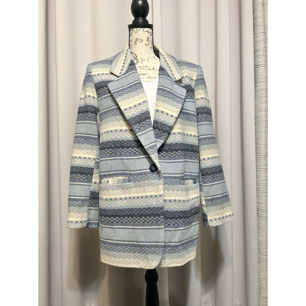 Braetan Cream Blue Aztec Blazer Jacket Coat M Southwest Wool Blend Western